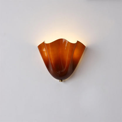 Hand-Blown Glass Wall Sconce 11 in Wide Petal Shade Lighting Fixture Bedroom Hallway Ambient Light E26 Base 110-120V Dual Bulb Decorative Mo