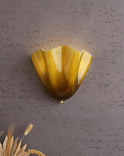 Hand-Blown Glass Wall Sconce 11 in Wide Petal Shade Lighting Fixture Bedroom Hallway Ambient Light E26 Base 110-120V Dual Bulb Decorative Mo