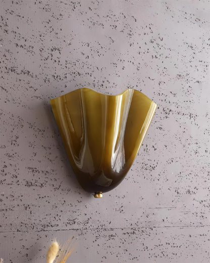 Hand-Blown Glass Wall Sconce 11 in Wide Petal Shade Lighting Fixture Bedroom Hallway Ambient Light E26 Base 110-120V Dual Bulb Decorative Mo