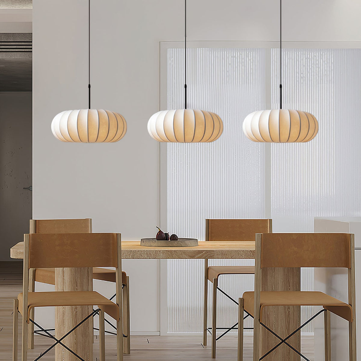 Hanging Ceiling Light with Cloth Shade for Dining Room & Kitchen – Adjustable Height, E26 Socket, Dimmable – 12 in White Fixture for Modern