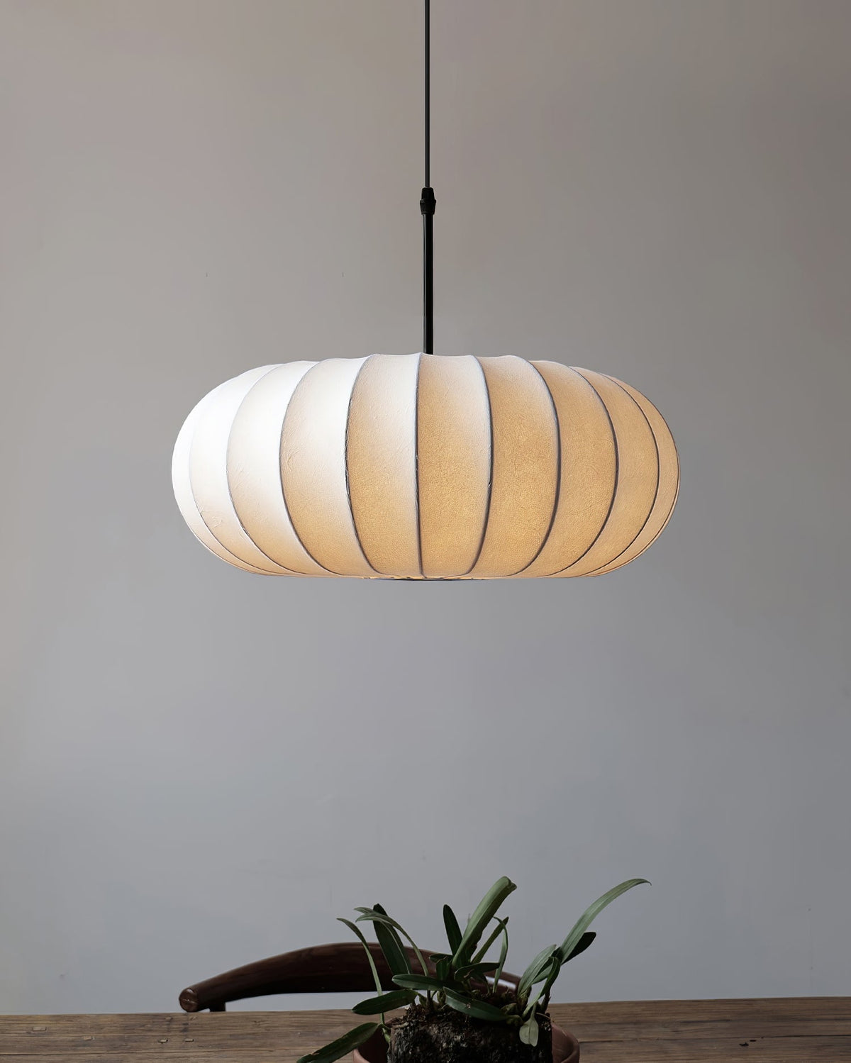 Hanging Ceiling Light with Cloth Shade for Dining Room & Kitchen – Adjustable Height, E26 Socket, Dimmable – 12 in White Fixture for Modern