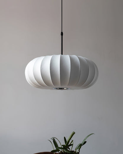 Hanging Ceiling Light with Cloth Shade for Dining Room & Kitchen – Adjustable Height, E26 Socket, Dimmable – 12 in White Fixture for Modern