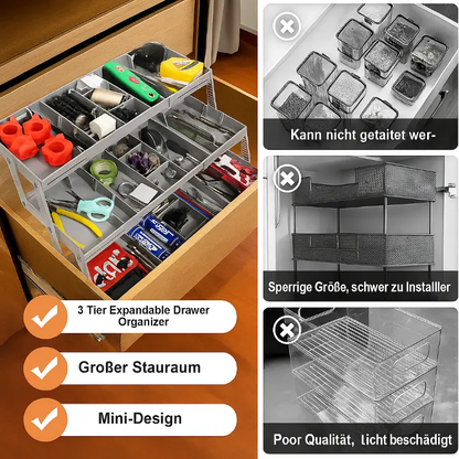 Versatile 3-Tier Drawer Organizer with Adjustable Dividers | Space-Saving Solution for Clutter-Free Living