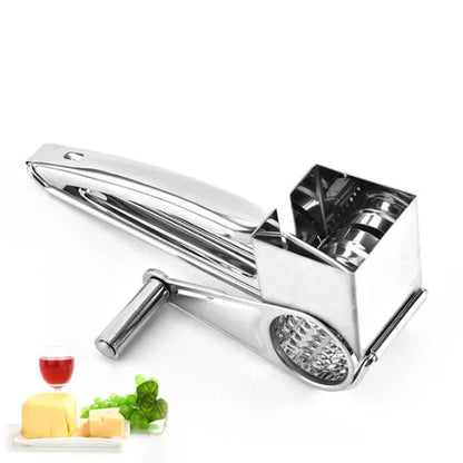 Versatile Cheese Grater with Ergonomic Handle & 3 Interchangeable Cutters | Stainless Steel for Effortless Food Prep
