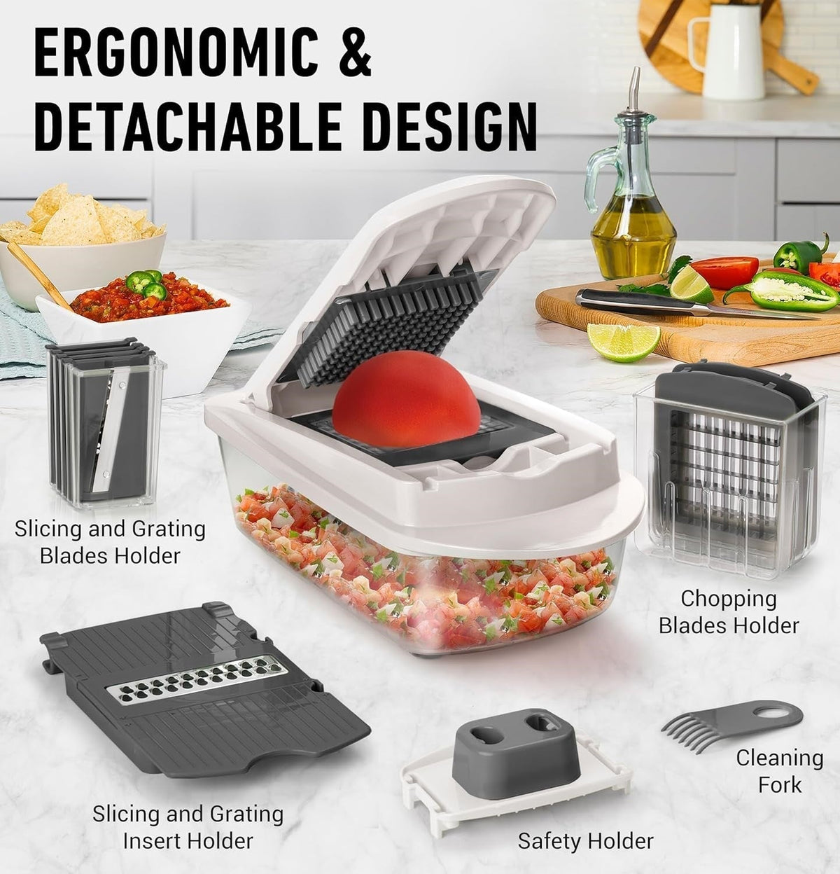 Vegetable Slicer, Vegetable Chopper with Container, Food Chopper, Kitchen Gadget with Fries Cutter and Egg Slicer