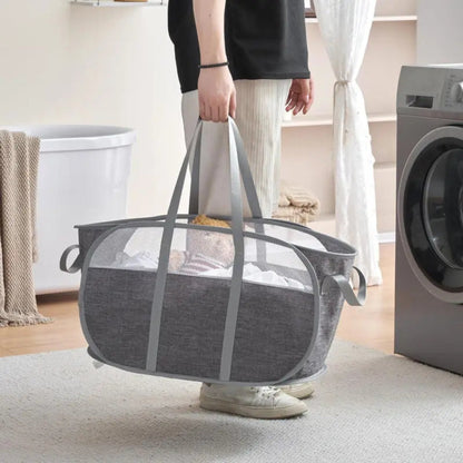 Versatile Pop-Up Laundry Basket with Breathable Mesh Panels for Easy Carrying