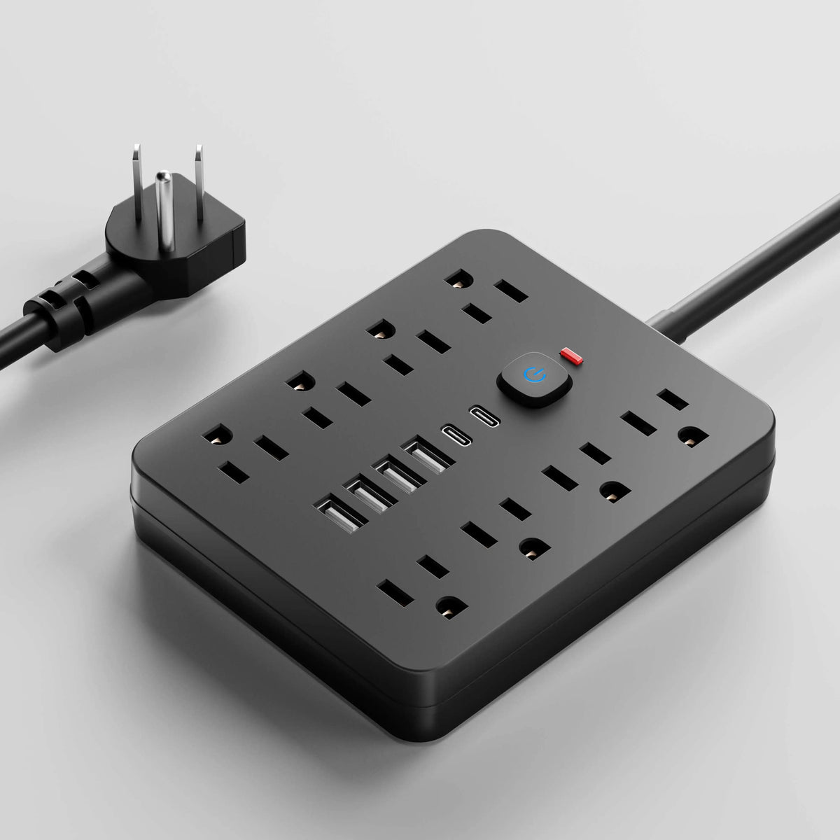 Versatile Power Hub | Surge Protector Power Strip with 8 AC Outlets & 4 USB Ports | Compact Charging Solution for Home and Office