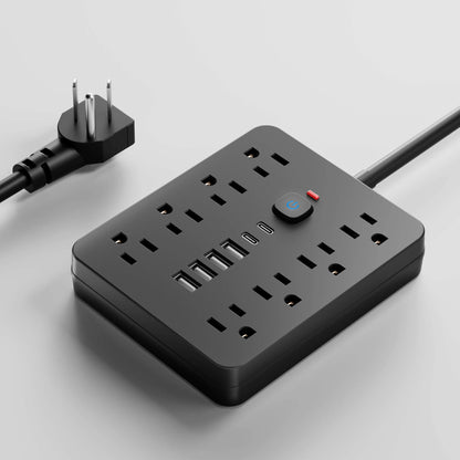 Versatile Power Hub | Surge Protector Power Strip with 8 AC Outlets & 4 USB Ports | Compact Charging Solution for Home and Office