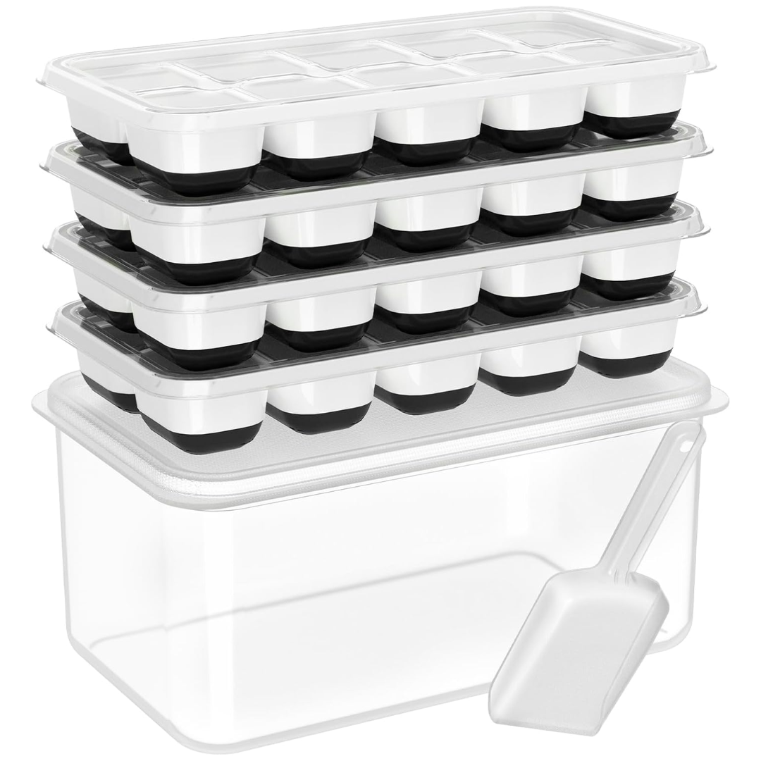 Versatile Silicone Ice Cube Trays with Storage Bin for Easy Ice Organization
