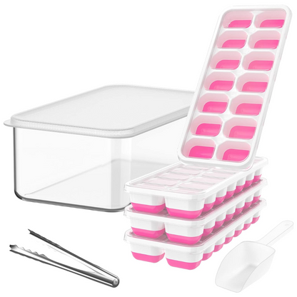 Versatile Silicone Ice Cube Trays with Storage Bin for Easy Ice Organization