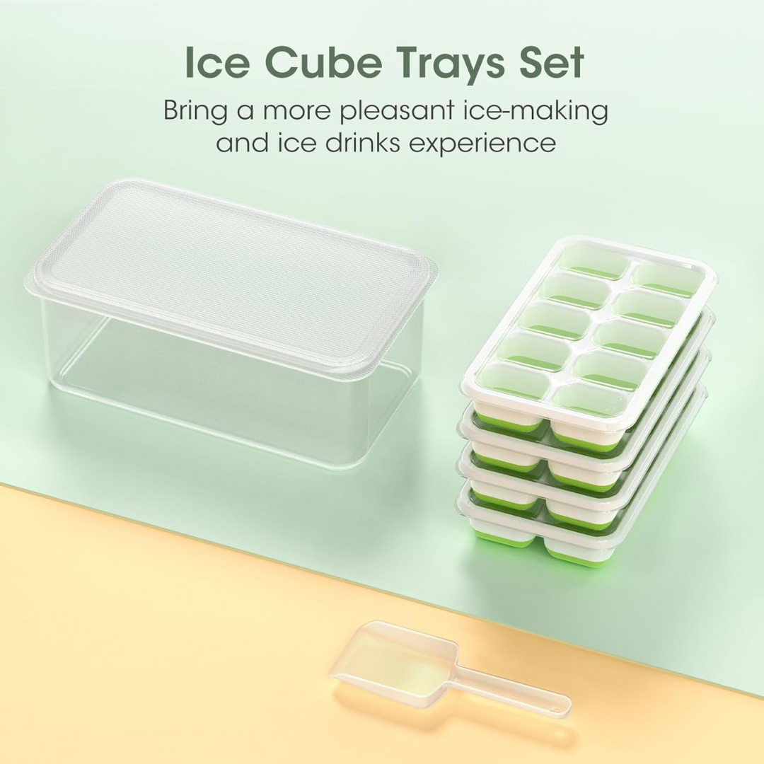 Versatile Silicone Ice Cube Trays with Storage Bin for Easy Ice Organization