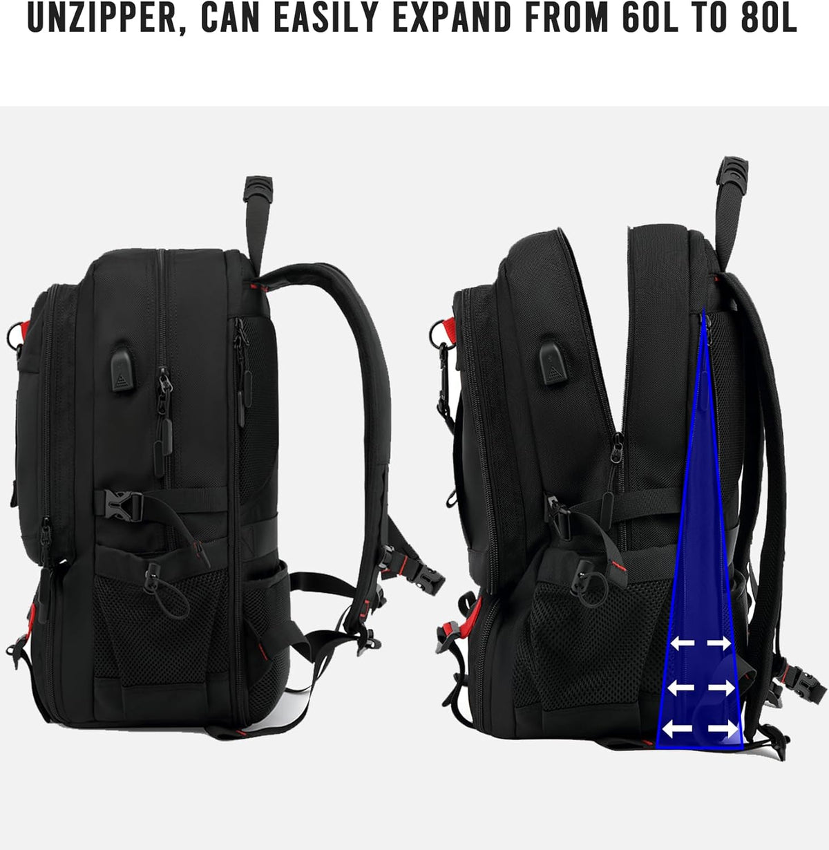 Versatile Travel Laptop Backpack | 60L Waterproof Design with USB Port for Secure Organization