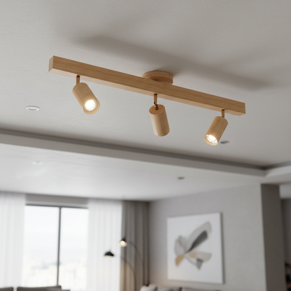 Adjustable Track Light with Wood Finish GU10 Socket Swivel Directional Spotlights for Kitchen Living Room Bedroom Home Accent Task Lighting