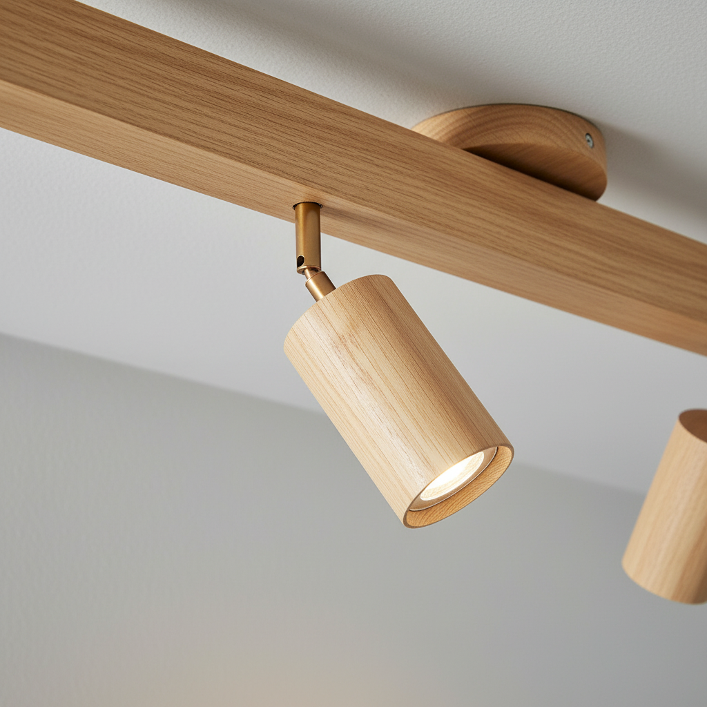 Adjustable Track Light with Wood Finish GU10 Socket Swivel Directional Spotlights for Kitchen Living Room Bedroom Home Accent Task Lighting