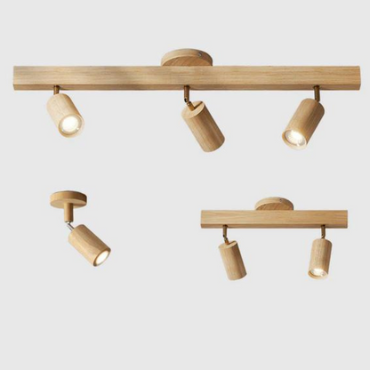 Adjustable Track Light with Wood Finish GU10 Socket Swivel Directional Spotlights for Kitchen Living Room Bedroom Home Accent Task Lighting