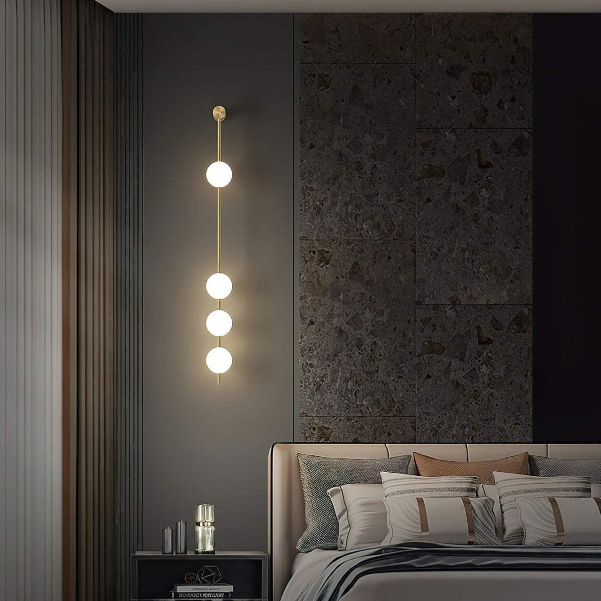 Vertical Multi-Globe LED Wall Sconce Brass Finish Adjustable Height Indoor Hallway Staircase Entry Lighting Modern Metal Glass Fixture 3-6 L