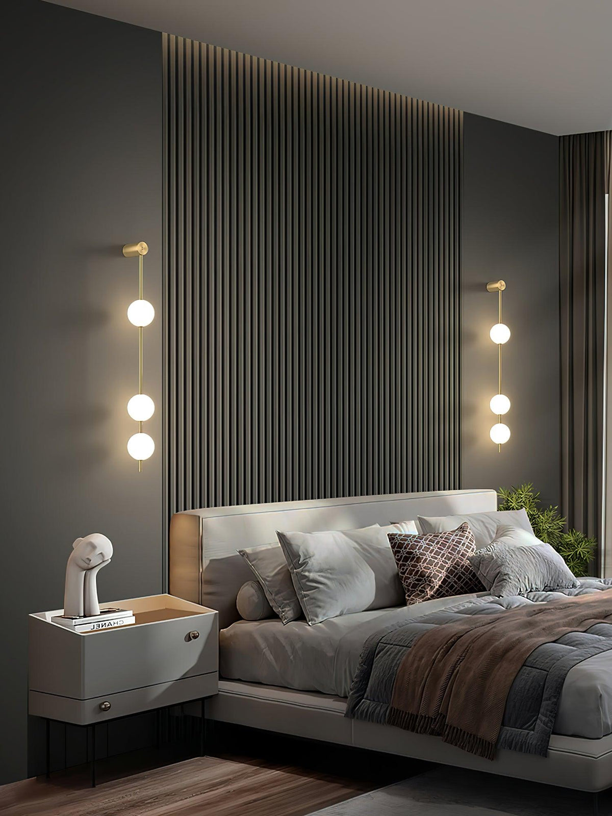 Vertical Multi-Globe LED Wall Sconce Brass Finish Adjustable Height Indoor Hallway Staircase Entry Lighting Modern Metal Glass Fixture 3-6 L