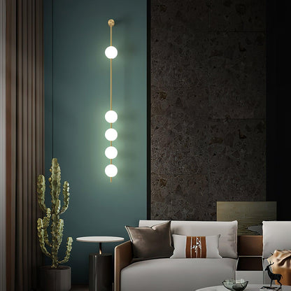 Vertical Multi-Globe LED Wall Sconce Brass Finish Adjustable Height Indoor Hallway Staircase Entry Lighting Modern Metal Glass Fixture 3-6 L