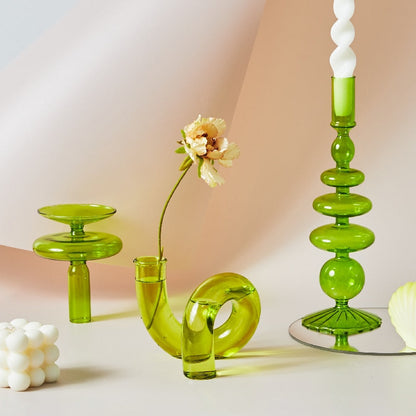 Vibrant Green Glass Candle Holders – Unique Shapes for Stylish Decor