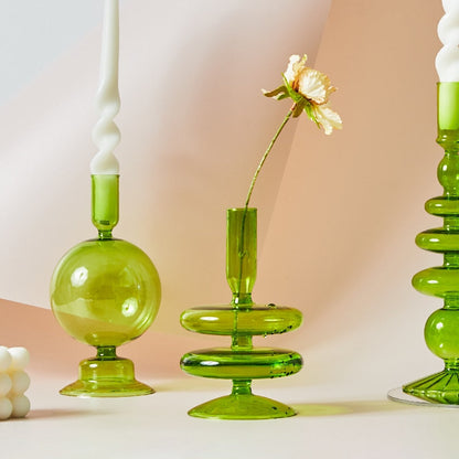 Vibrant Green Glass Candle Holders – Unique Shapes for Stylish Decor