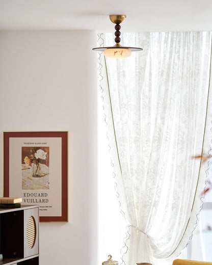 Wood and Alabaster Flush-Mount LED Ceiling Light 14 in Diameter, 36W 3000K for Kitchen Dining Room Bedroom