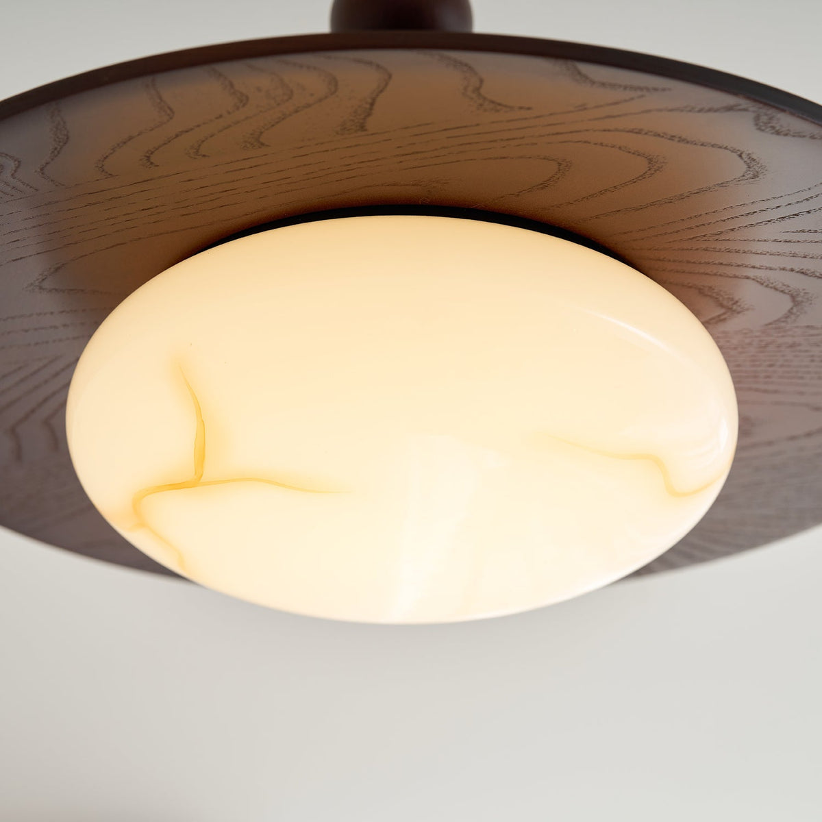 Wood and Alabaster Flush-Mount LED Ceiling Light 14 in Diameter, 36W 3000K for Kitchen Dining Room Bedroom