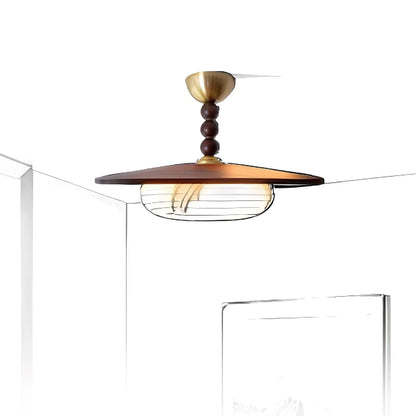 Wood and Alabaster Flush-Mount LED Ceiling Light 14 in Diameter, 36W 3000K for Kitchen Dining Room Bedroom