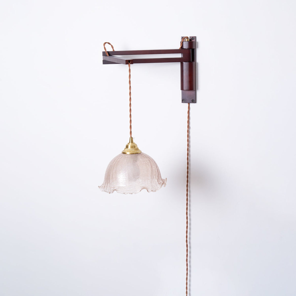 Swing-Arm Sconce with Wood & Brass Construction – Adjustable Directional Lighting for Bedroom, Reading Nook, Hallway – Multiple Shade Styles