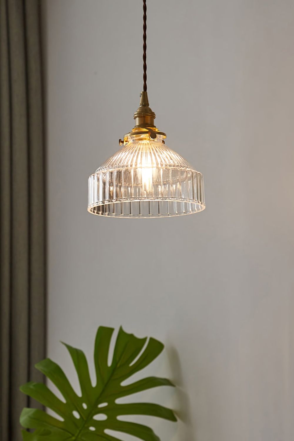 Glass & Brass Pendant Ceiling Light Fixture for Entryway, Bedroom & Living Room – Vintage Style E26 Socket