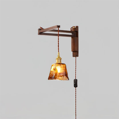 Swing-Arm Sconce with Wood & Brass Construction – Adjustable Directional Lighting for Bedroom, Reading Nook, Hallway – Multiple Shade Styles