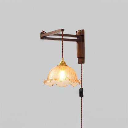 Swing-Arm Sconce with Wood & Brass Construction – Adjustable Directional Lighting for Bedroom, Reading Nook, Hallway – Multiple Shade Styles