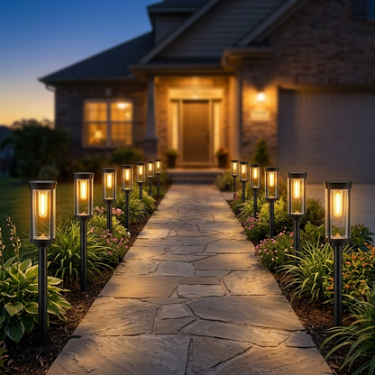Vintage Solar Pathway Lights with Filament LED Bulb | Elegant Lantern Design for Inviting Garden Glow