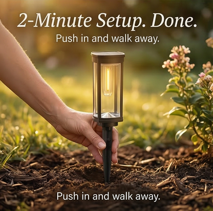 Vintage Solar Pathway Lights with Filament LED Bulb | Elegant Lantern Design for Inviting Garden Glow