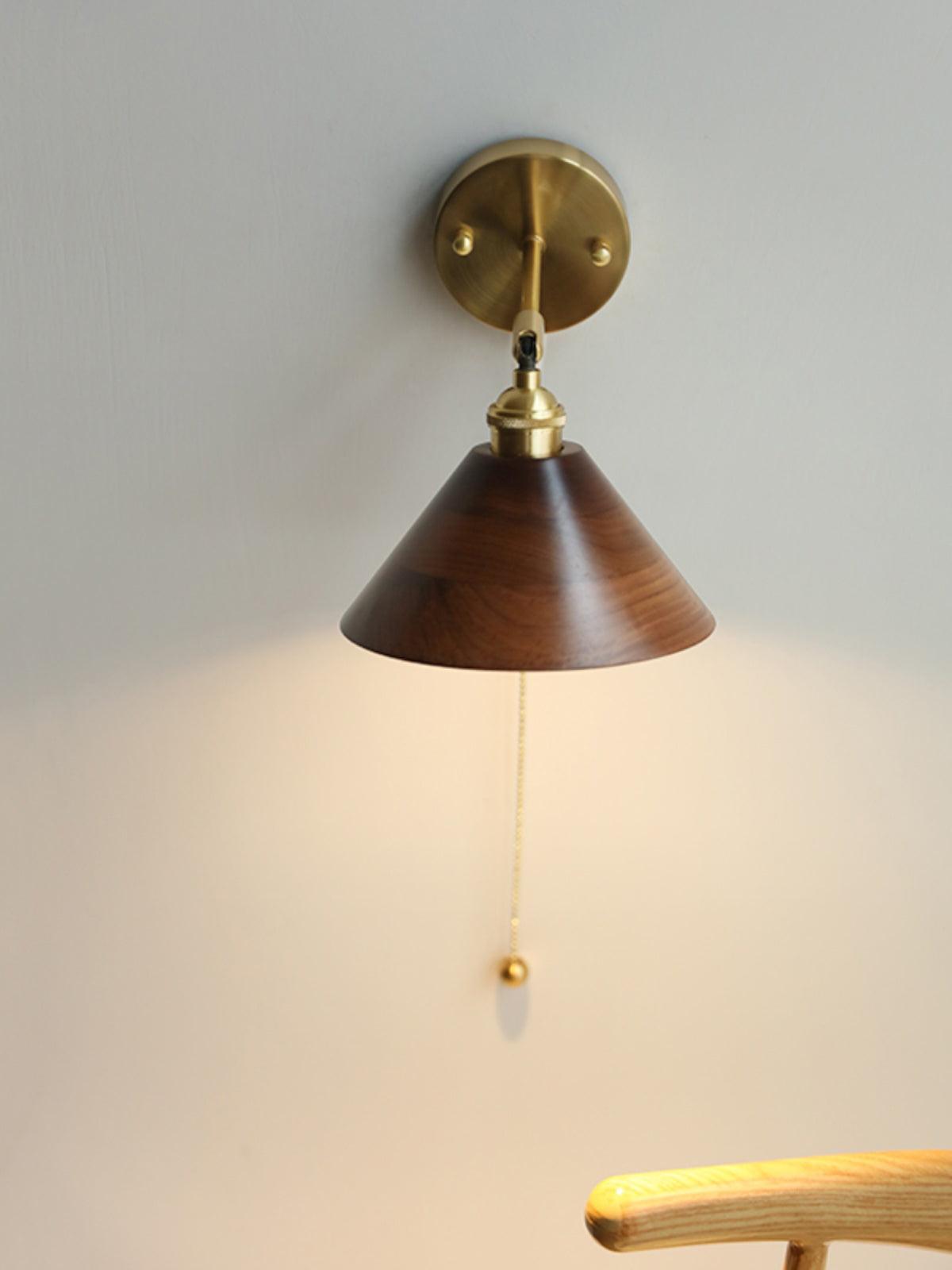 Walnut Wood Wall Sconce for Bedroom Hallway Living Room Ambient Lighting Brass Accent Fixture 6-7 inch Rustic Indoor Lamp Hardwired E26