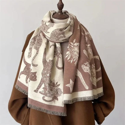 Viora Cat Print Scarf - Soft Microfiber, Vintage-Inspired Warmth