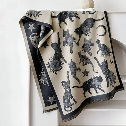 Viora Cat Print Scarf - Soft Microfiber, Vintage-Inspired Warmth