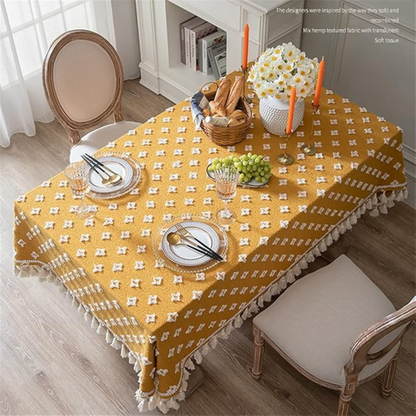 Viora Tablecloth - Cotton Blend, Embroidered with Tassel Detail