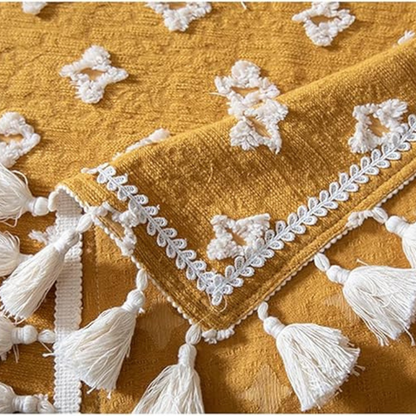Viora Tablecloth - Cotton Blend, Embroidered with Tassel Detail