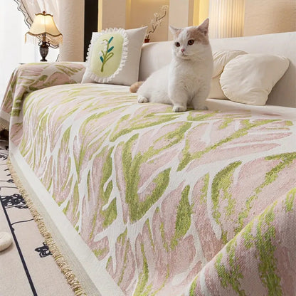 Vivid Chenille Sofa Cover - Leaf Pattern, Soft & Durable, Pet-Friendly