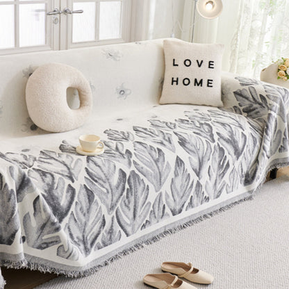 Vivid Chenille Sofa Cover - Leaf Pattern, Soft & Durable, Pet-Friendly