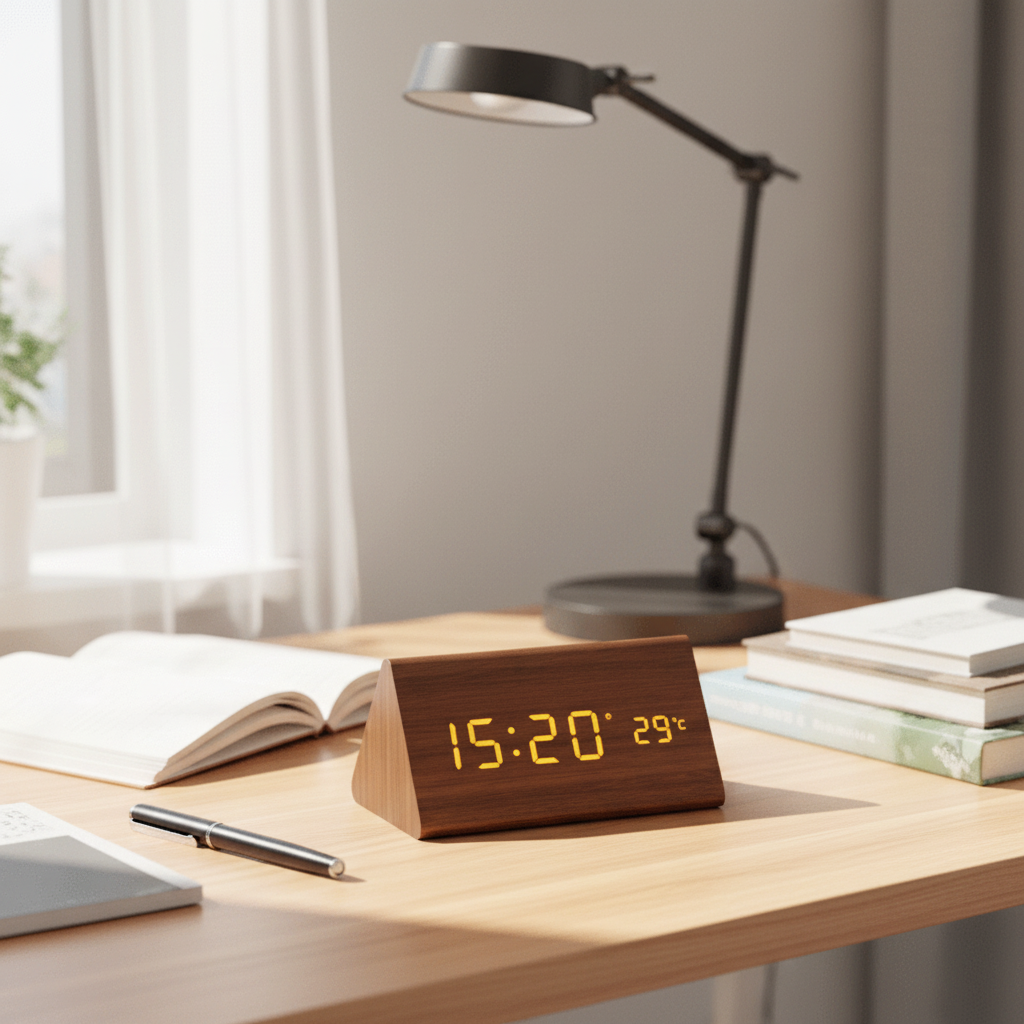 TIMBERGLOW – Voice Control LED Alarm Clock Wooden Display