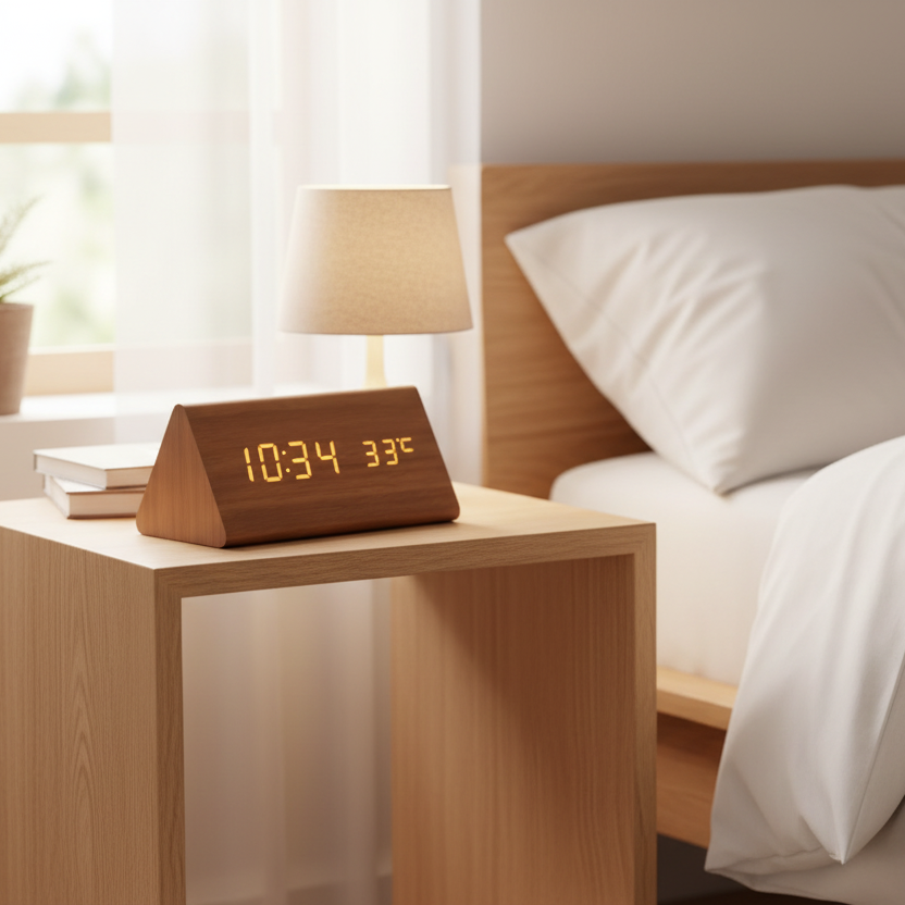 TIMBERGLOW – Voice Control LED Alarm Clock Wooden Display