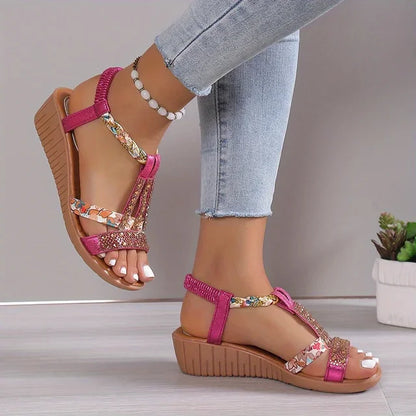 Women's Cushioned Wedge Sandals with Flexible Fit & Non-Slip Sole for Summer | Comfort Footwear for Casual Daily Wear & Walking