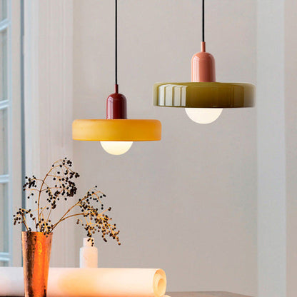 Glass Disc Pendant Light with Adjustable Cord – Modern Ceiling Fixture for Dining Room, Kitchen Island & Living Room