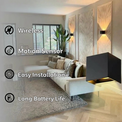 Modern Cube LED Wall Light with Motion Sensor & Rechargeable Battery | Smart Home Lighting Solution