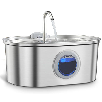 Stainless Steel Pet Water Fountain with Visible Level Window for Cats & Dogs – 0.85 Gallon Circulating Drinking Bowl with Dual Filter
