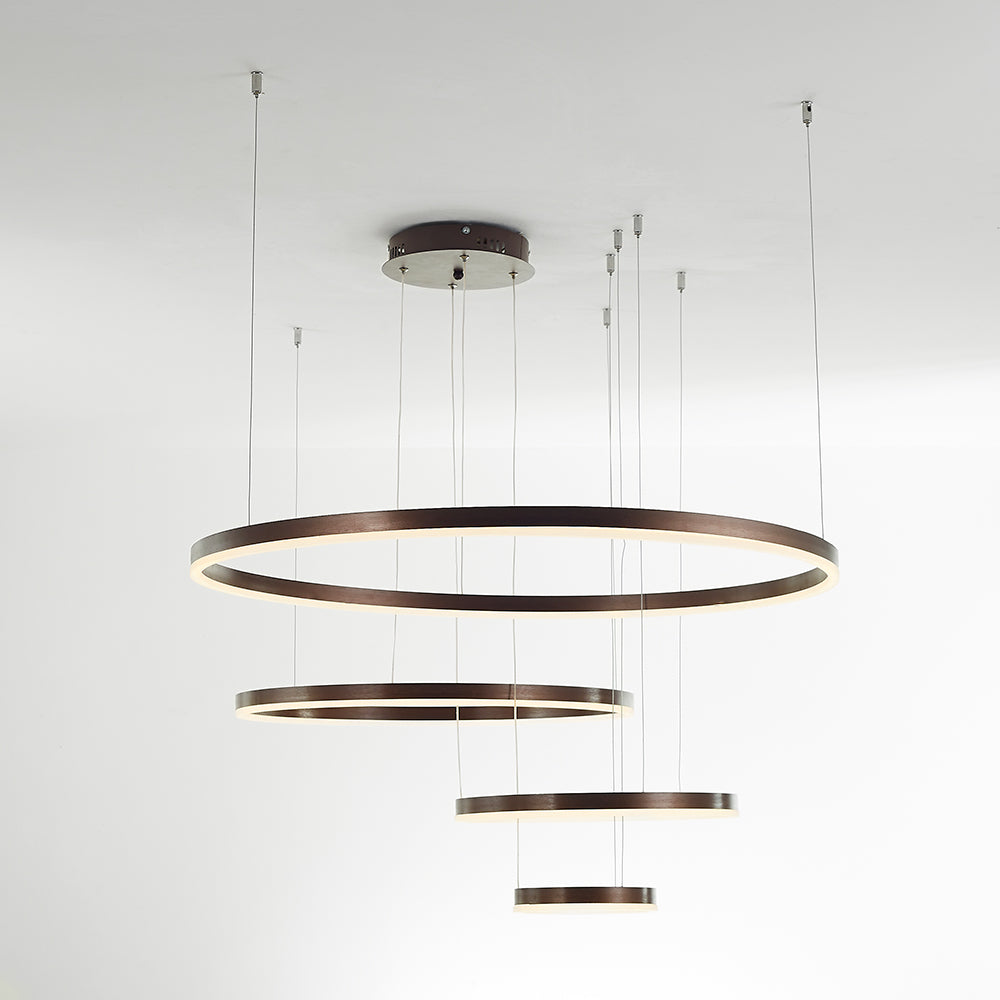 Multi-Ring LED Hanging Light Metal Acrylic Adjustable Height Dimmable Fixture for Dining Room Living Room Bedroom Modern Ceiling Chandelier