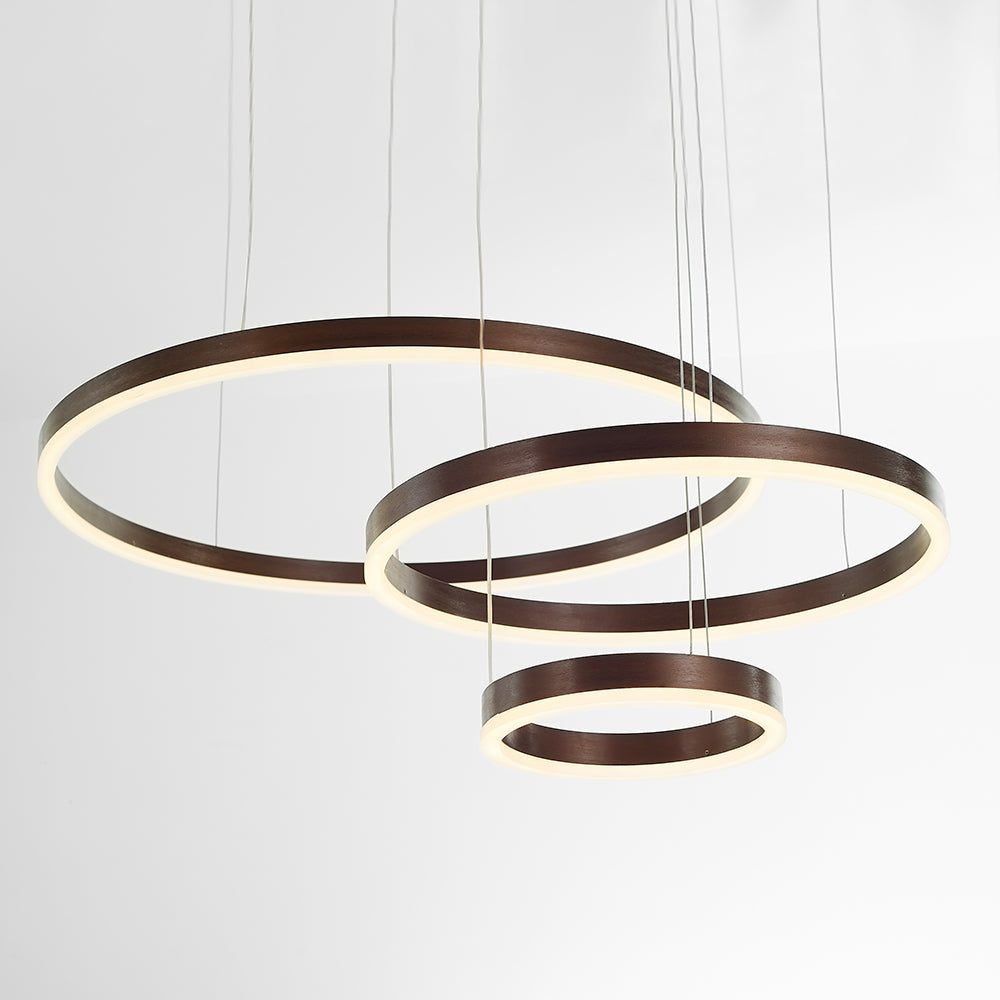 Multi-Ring LED Chandelier Adjustable Height Metal Acrylic Fixture 16-31 Inch Diameter Dimmable Suspended Ceiling Light for Dining Room Kitch