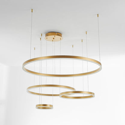 Multi-Ring LED Hanging Light Metal Acrylic Adjustable Height Dimmable Fixture for Dining Room Living Room Bedroom Modern Ceiling Chandelier