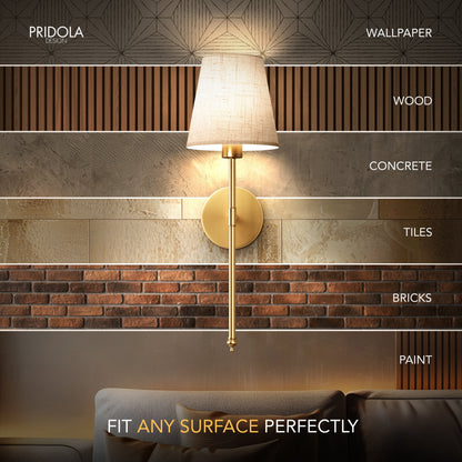 Rechargeable Sconce Set of 2 with Remote – Gold Metal & Linen Fabric, Dimmable RGB & White Light, 20 in Height